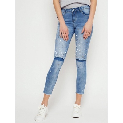 Jack Berry Denim jeans decorated with pearls and rhinestones blue