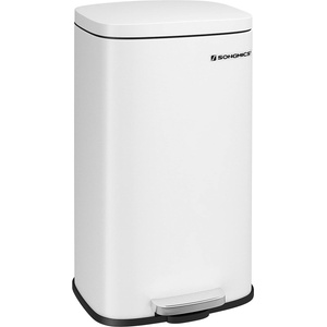 SONGMICS kitchen rubbish bin, 30 liters, waste bin, pedal bin, with lid, soft close, foot pedal, steel, inner bin, white LTB03WT (LTB03WT)