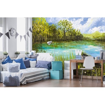 DIMEX ART s. r. o Самозалепваща се флизелинова фототапета картина - лодка на езерото 375 x 250 см