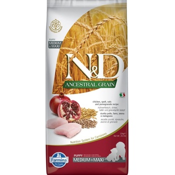 N&D Ancestral Grain Adult Medium & Maxi s kuraťom & granátovým jablkom 2 x 12 kg