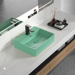 Inter Ceramic Умивалник за баня Мия 51х42см, ментово зелено за мебел или плот (icb 5042lg)