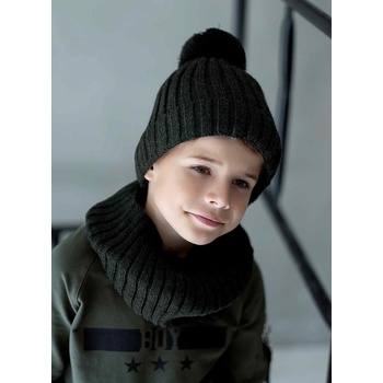 All for kids dětská zimní čepice s bambulí khaki