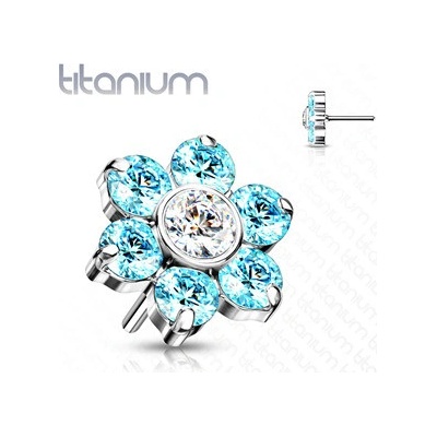 Šperky4U kytička k Push In piercing do nosu titan tyrkysové zirkony TIT1213-Q