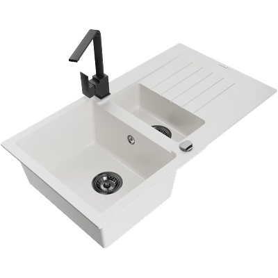 Mexen Matias гранитна мивка с 1, 5 камери с изцедник и кухненски смесител Rita, бял - 6502-20-670300-70 (6502-20-670300-70)