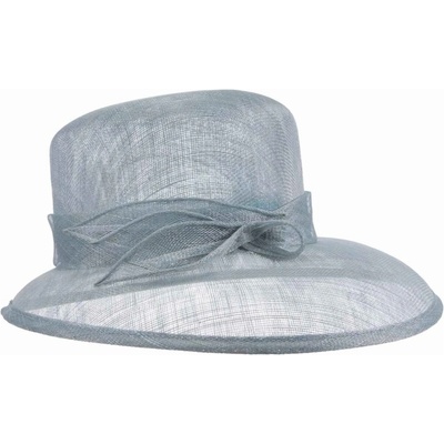 Seeberger Cloche slavnostní klobouk s ozdobou ze sisálové slámy bledě modrý