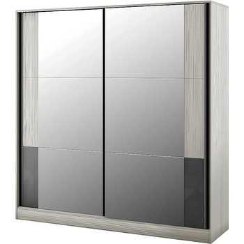 Мебели ДИМОВ Гардероб с плъзгащи огледални врати Маями ММ5 кварц / антрацит гланц 200 см