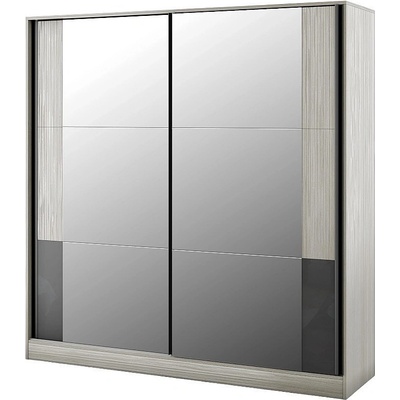 Мебели ДИМОВ Гардероб с плъзгащи огледални врати Маями ММ5 кварц / антрацит гланц 200 см