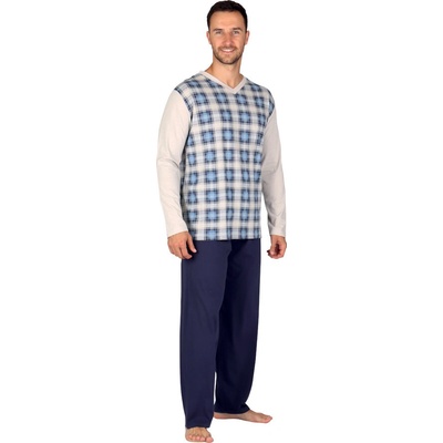 Evona 130 pánské pyžamo dlouhé modro béžové