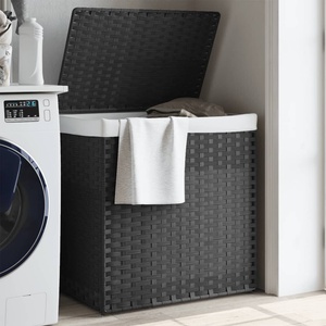 vidaXL Кош за пране с 2 секции, сив, 53x35x57 см, полиратан (372036)
