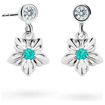 Danfil dětské náušnice kytičky C2238 z bílého zlata s kamínkem Mint Green zapínání balónek