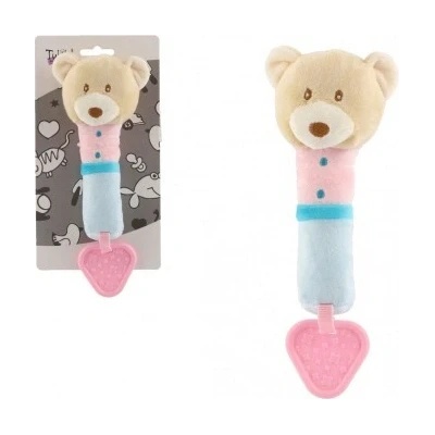 Teddies Pískátko/hryzátko medveď plyš 23cm béžovej na karte v sáčku