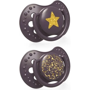 LOVI Силиконови залъгалки Lovi - Stardust, 3-6 месеца, 2 броя, лилави (22/893_vio) - baby