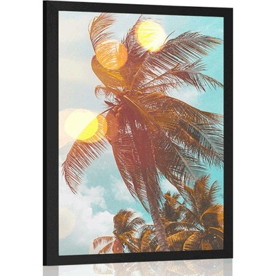 Plakát paprsky slunce mezi palmami - 20x30 black