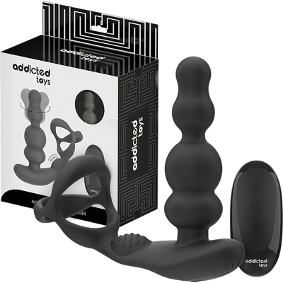 Addicted Toys - анален вибратор с въртяща се глава и пенис пръстен - черен