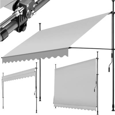 Tectake Upínací markýza s ruční klikou, výškově nastavitelná 300 x 180 cm, světle šedá
