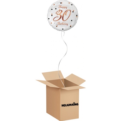 HeliumKing Balónový box Happy Birthday bílo růžový 30