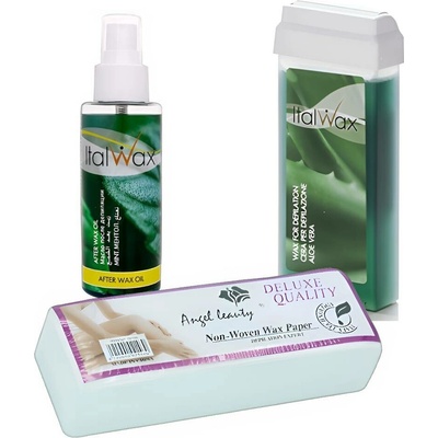 ITALWAX Depilační sada Vosk roll-on Aloe + pásky 100 ks + olej 100 ml