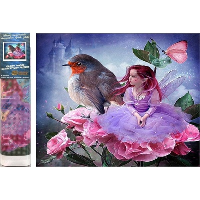 Norimpex Diamantové maľovanie Červenka s kvetinovou vílou 30 x 40 cm