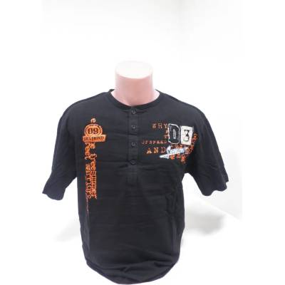 Мъжка памучна тениска в черен цвят с оранжеви надписи