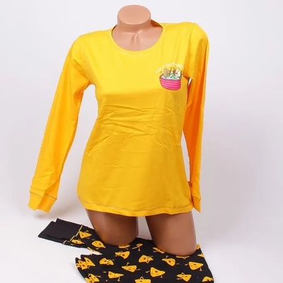 Памучна пижама с дълъг ръкав в жълто и черно