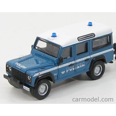 Bburago Land rover Defender 110 Station Wagon Polizia 1995 Světle Modrá Bílá 1:32