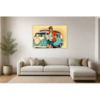 Obraz na plátně – Muž s mapou u obytného vozu 135 × 90 cm