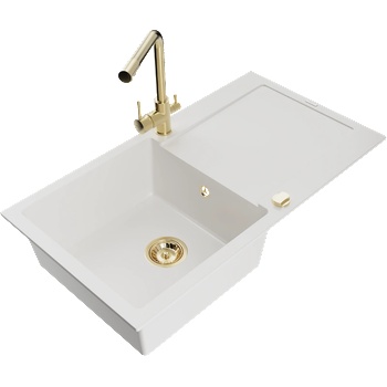 Mexen Leo еднокоморна мивка от гранит с отцедник и кухненски смесител Duero, бял - 6501-20-671600-50 (6501-20-671600-50)