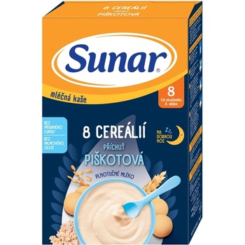 Sunar mliečna kaša s 8 cereáliami na dobrú noc piškótová 210 g