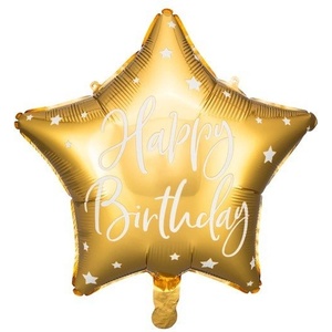 Party Deco Фолиев Балон Звезда "Happy Birthday", Златно (FB93-019)