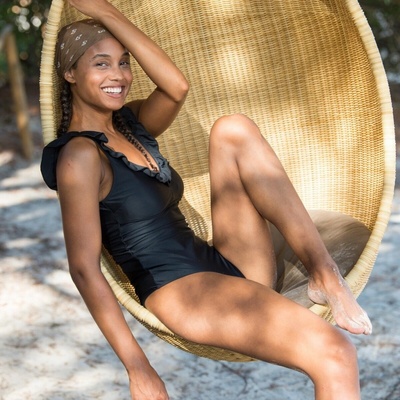 Blancheporte jednodielne plavky s volánmi Solaro pre vysokú postavu bez kostíc čierna