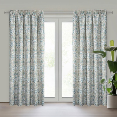 Takoy Bílo-modrý závěs z zatemňovací látky zdobený rostlinným potiskem 135x270 cm na pásce - ASHLEY-HF-478330 | 135 x 270 cm