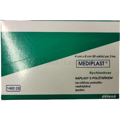 Mediplast Náplasť na rany s vankúšikom 8 cm x 4 cm 3 náplasti