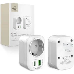Tech-Protect ta100 travel adapter us to eu white (5906302368532)