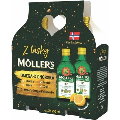 Moller´s Omega 3 Rybí olej + vitamín D 2 x 250 ml olej citrón