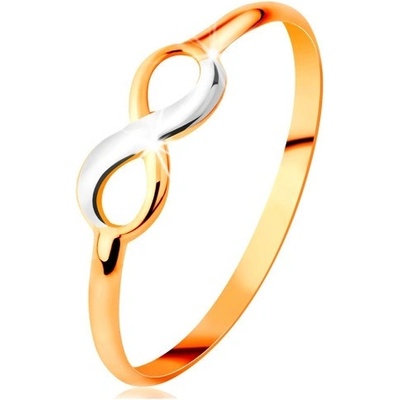 Šperky eshop zlatý prsten 585 dvoubarevný lesklý symbol nekonečna úzká hladká ramena GG160.19