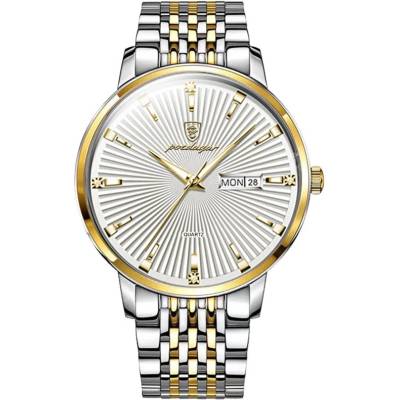 Poedagar Мъжки часовник Poedagar CS1409, неръждаема стомана, сребристо-златист, бял циферблат (CS1409)