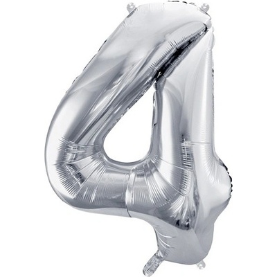 PartyDeco Balónek fóliový číslo 4 stříbrné 72 cm