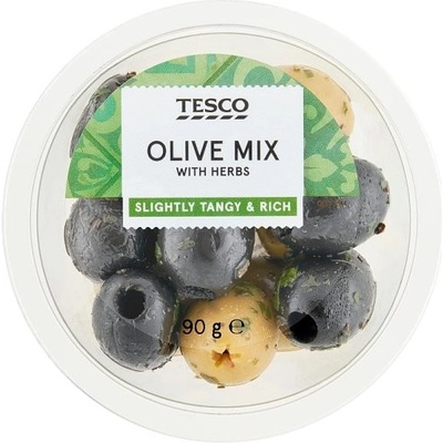 Tesco Marinované zelené olivy bez pecky a marinované černé olivy s bylinkami 90 g