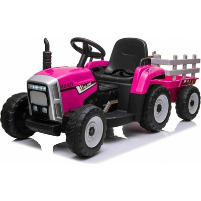 Mamido Elektrický traktor s vlečkou T2 12V7Ah EVA kolesá růžová