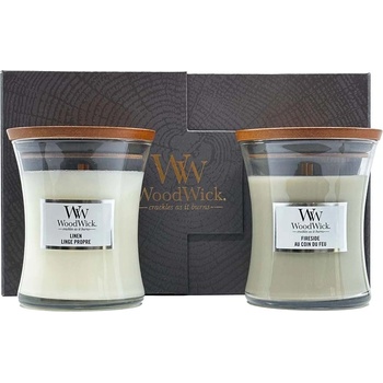 WoodWick Medium Hourglass Gift Set Fireside & Linen 275 g