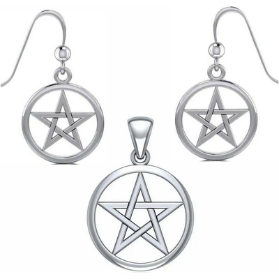 Fantasy Šperky Stříbrný pentagram přívěsek a náušnice P3472