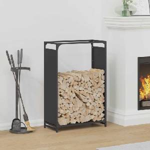 vidaXL Стойка за дърва, черна, 60x28x90 см, студеновалцувана стомана (864211)