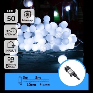 Aigostar - LED външна декоративна верига 50xLED/3, 6W/230V/8 функции 5m IP44 студено бяла (AI2177)