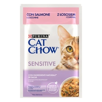 Cat Chow CAT CHOW Sensitive Котешка храна със сьомга и тиквички в сос 85 г