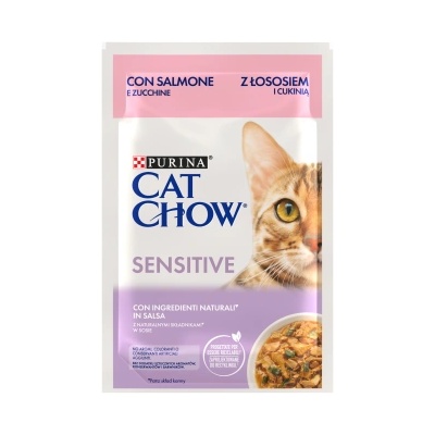 Cat Chow CAT CHOW Sensitive Котешка храна със сьомга и тиквички в сос 85 г