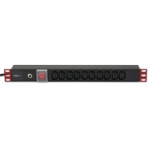 TECHLY I-CASE STRIP-10C 19" 1U Захранваща лента, 10x C13 контакт, C14 щепсел за UPS (I-CASE STRIP-10C)