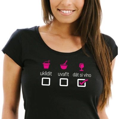 Dámské tričko Domácí práce VÍNO Černá, Bílo Růžová – Zbozi.Blesk.cz