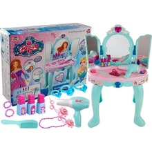 LEAN TOYS Toaletný stolík Beauty Set so zrkadlovým svetlom modro-ružový