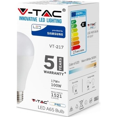 V-TAC PRO SAMSUNG LED žiarovka E27 A65 17W teplá biela