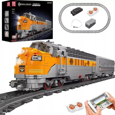 Mould King RC stavebnice vláčku – žluto-šedý expres s kolejemi